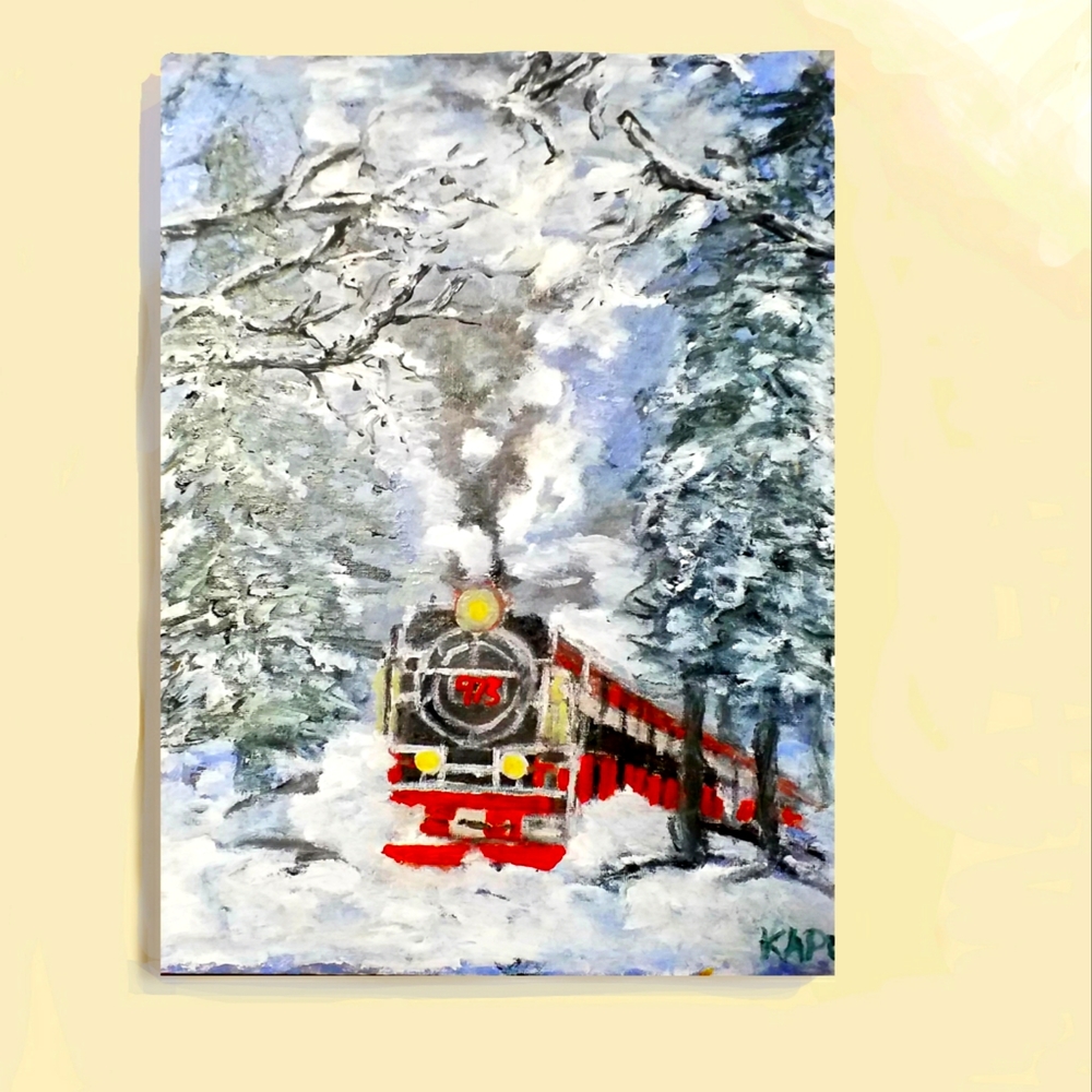TRAIN IN SNOWSTORM   OIL ART GALLERY WRAP CANVAS